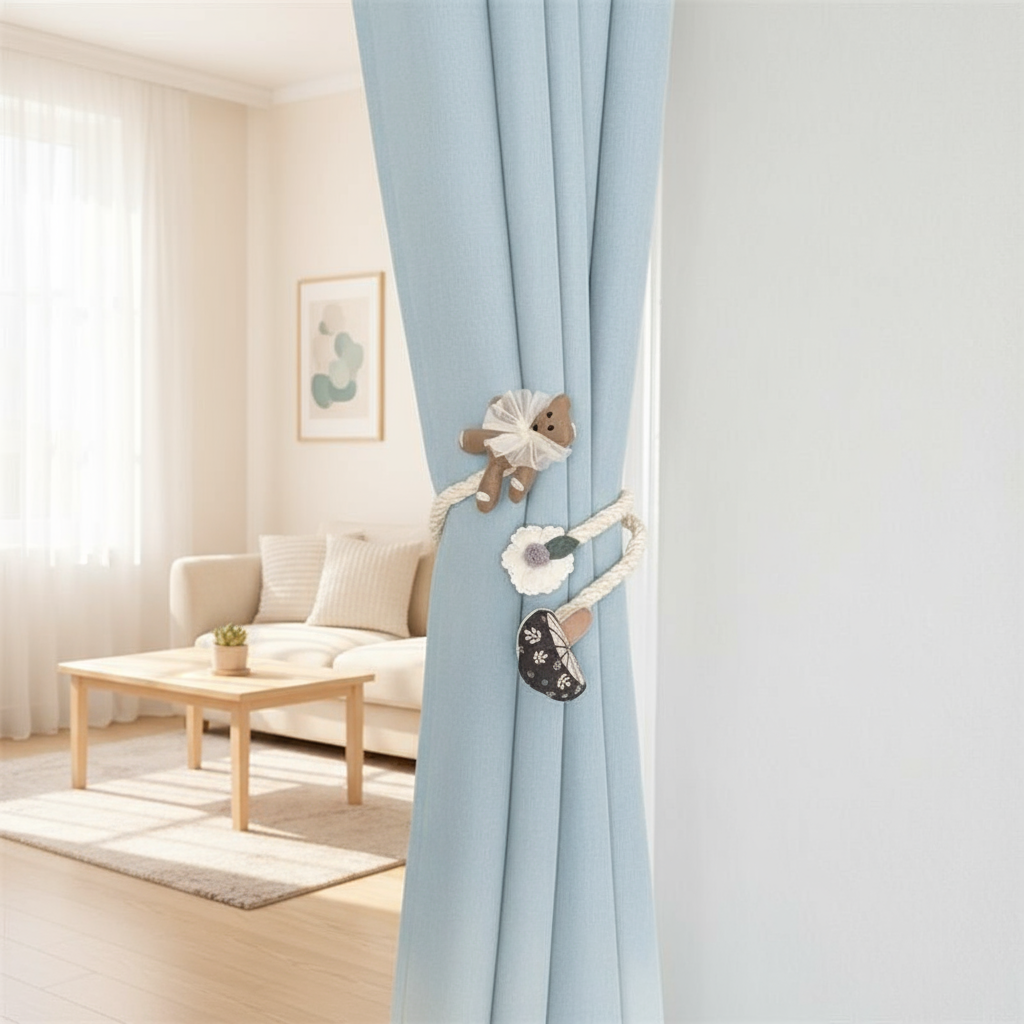 Home Decor Curtains - 2Pcs Cute Cartoon Bear and Flower