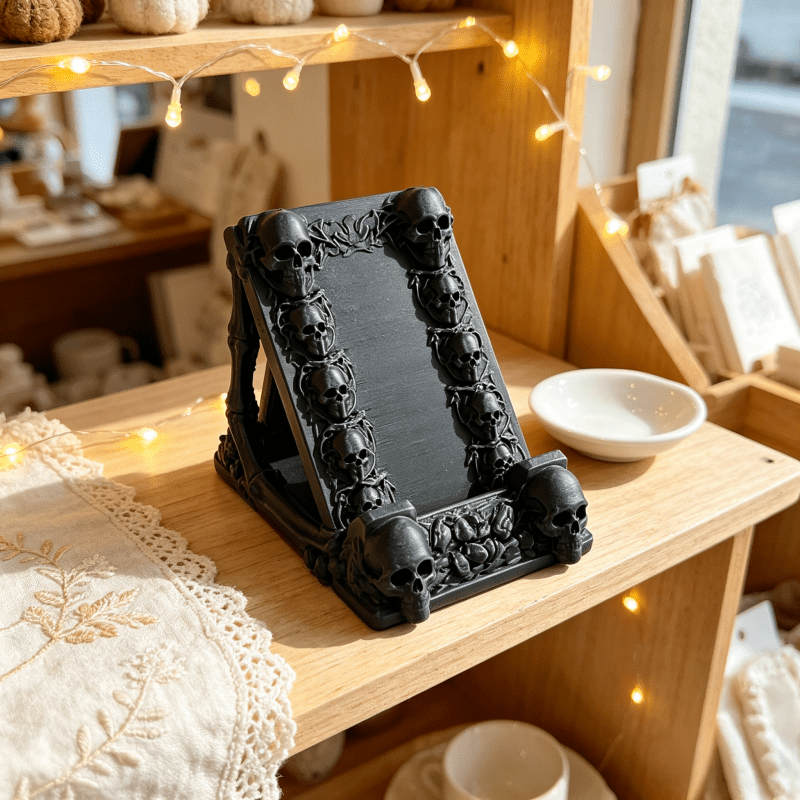 Home Decor Game - One 3D-printed Gothic skull phone holder,
