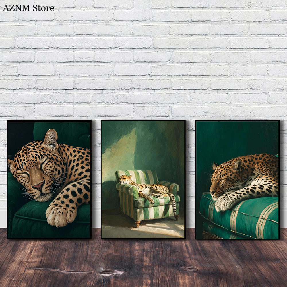 Home Decor Sofa - Trendy Cheetah Art Print Poster Emerald