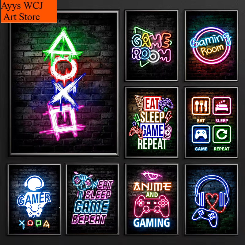 Home Decor Game - 1pc frameless Canvas Painting Gaming Neon