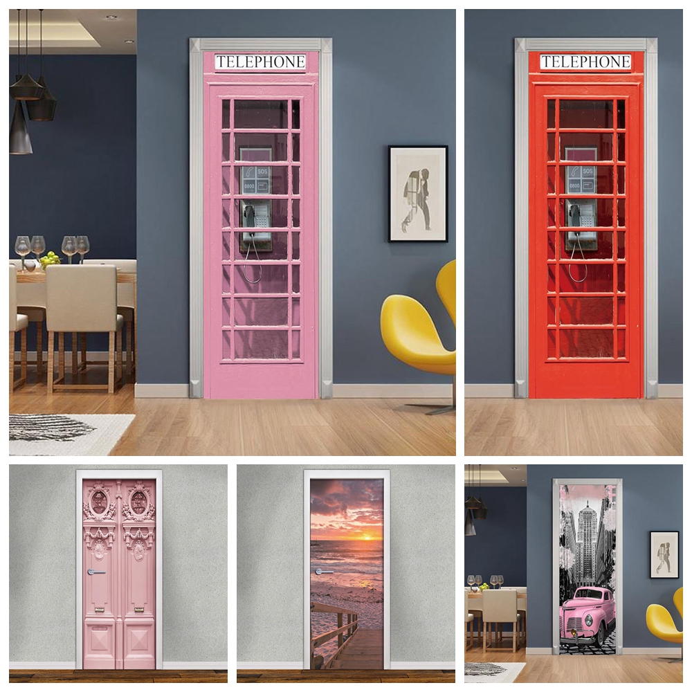 Home Decor On Sale - Removable Pink Telephone Booth 3D Door