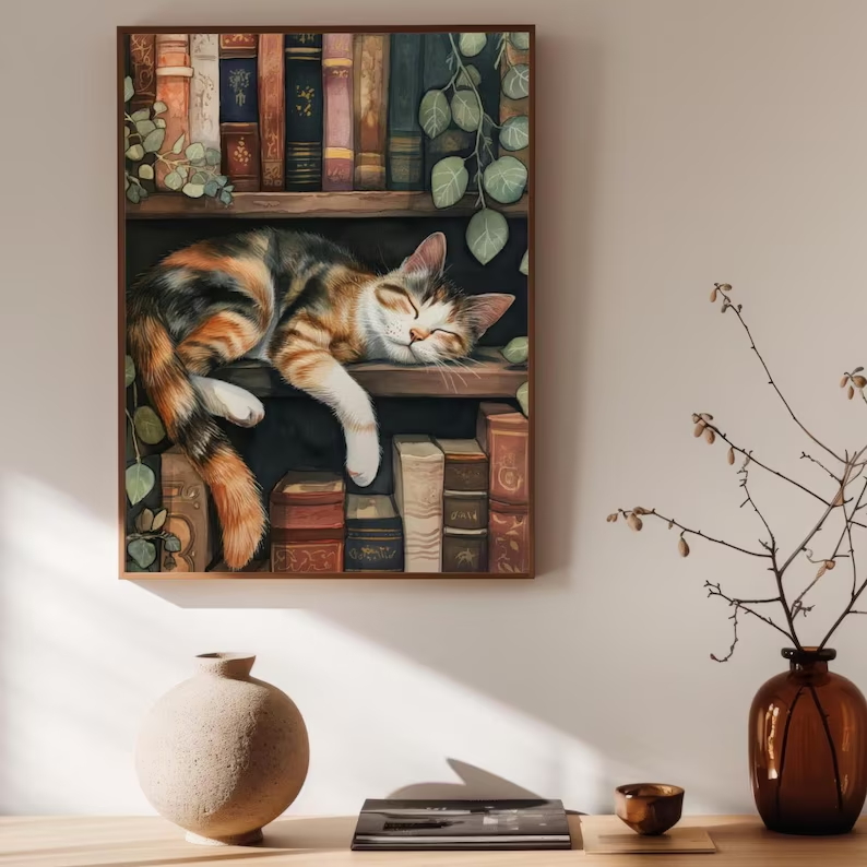 Cute Cat and Book Poster Victo - Home Decor Catalog reseña y precio
