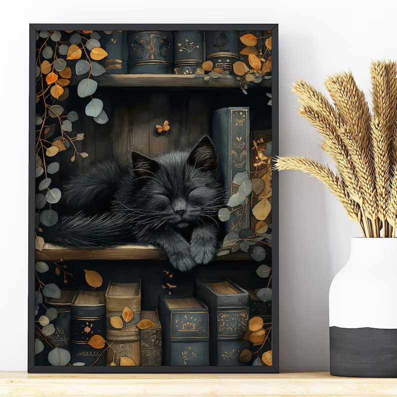 Cute Cat and Book Poster Victo - Home Decor Catalog reseña y precio
