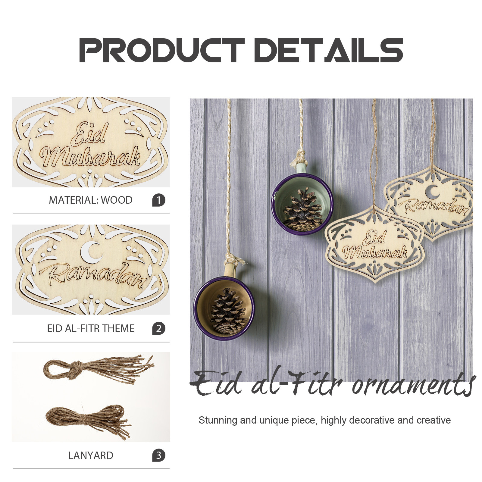 20Pcs Wooden Eid Ornament Hang - Home Decor Ramadan reseña y precio