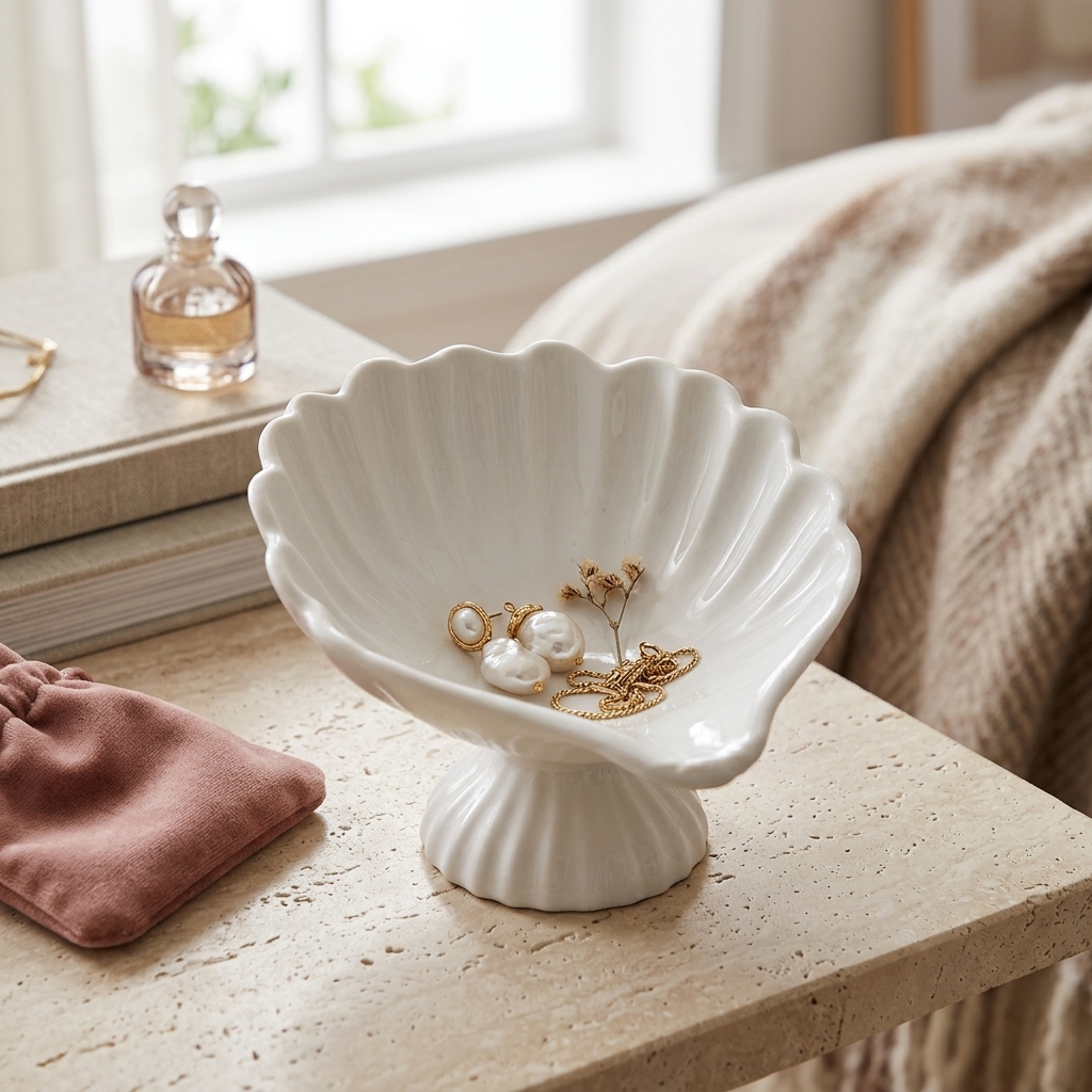 Seashell Jewelry Dish Trinket  - Home Decor White reseña y precio