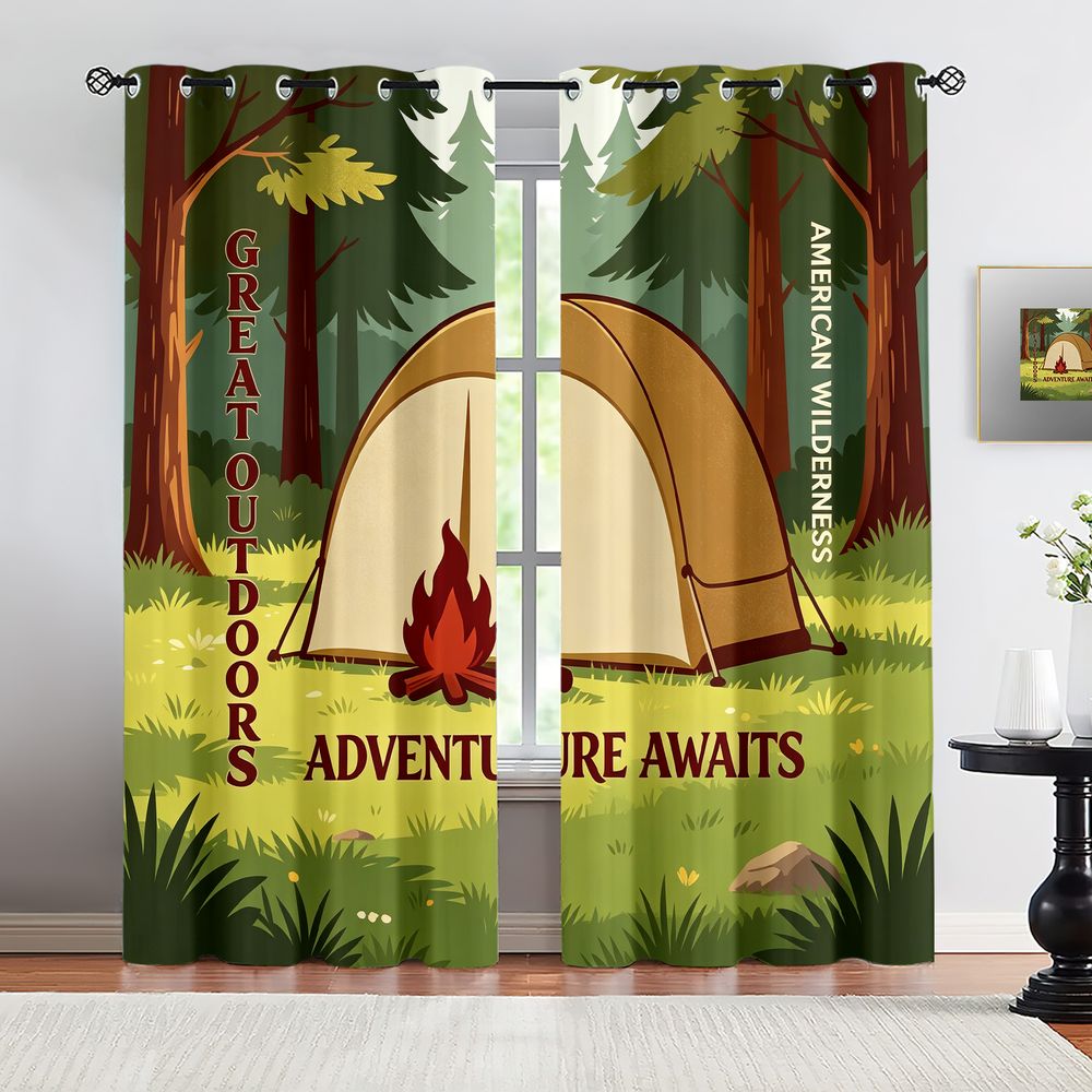Camping Scene Print Curtains,  - Home Decor Curtains reseña y precio