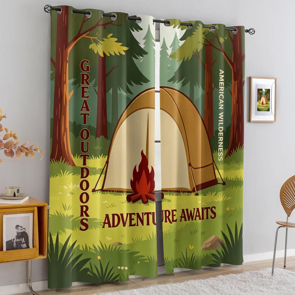 Camping Scene Print Curtains,  - Home Decor Curtains reseña y precio