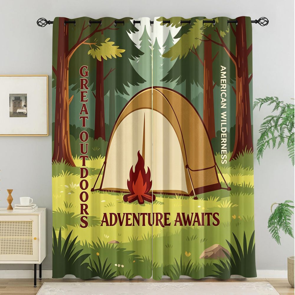 Camping Scene Print Curtains,  - Home Decor Curtains reseña y precio