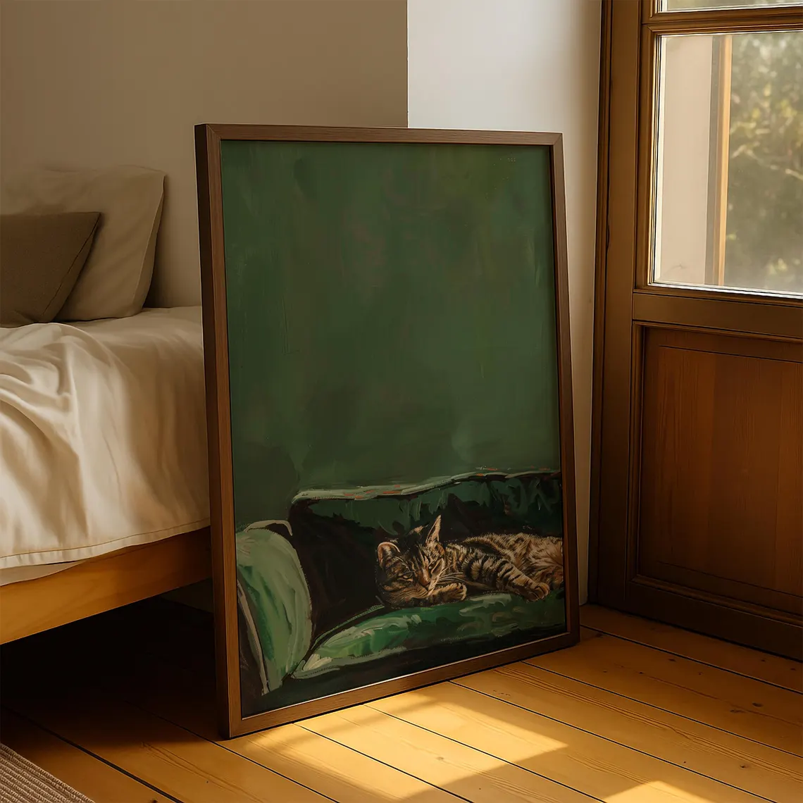 Sleepy Tabby Cat Art Print: Gr - Home Decor Sofa reseña y precio
