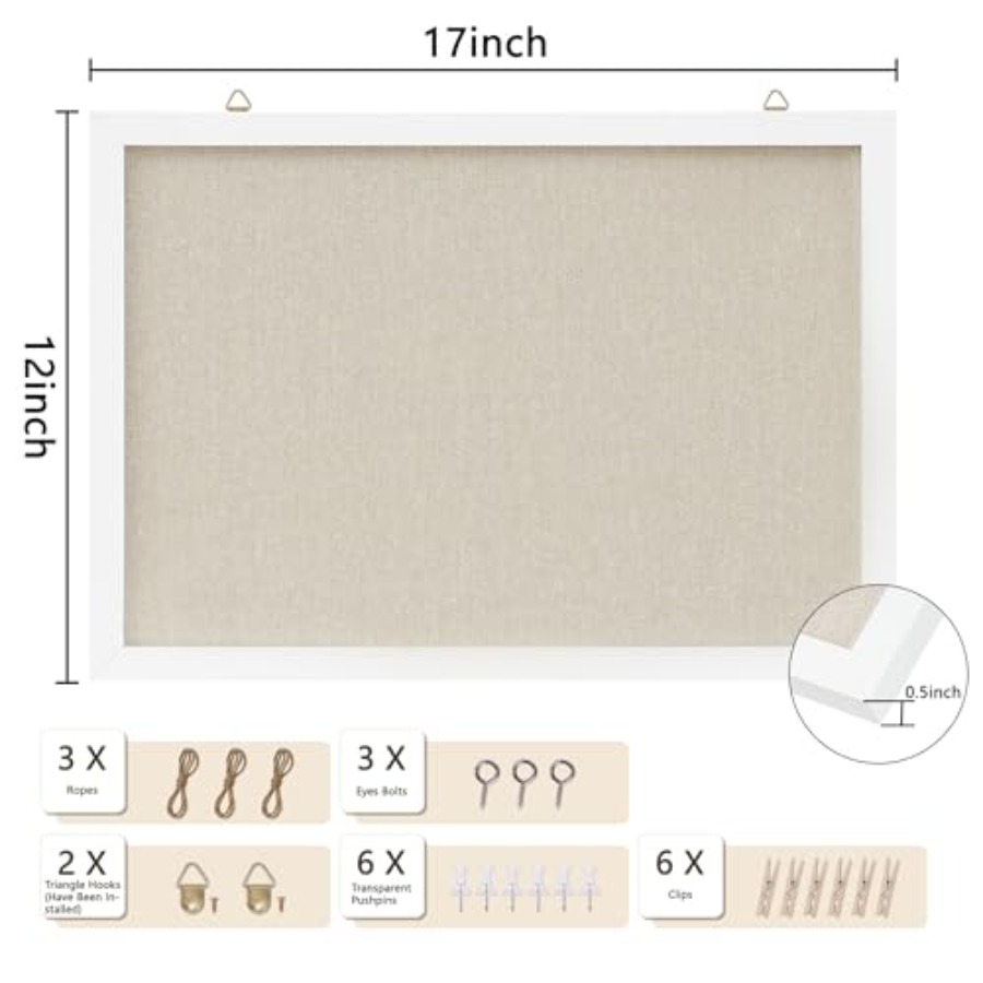 Cork Board with Linen White, B - Home Decor White reseña y precio