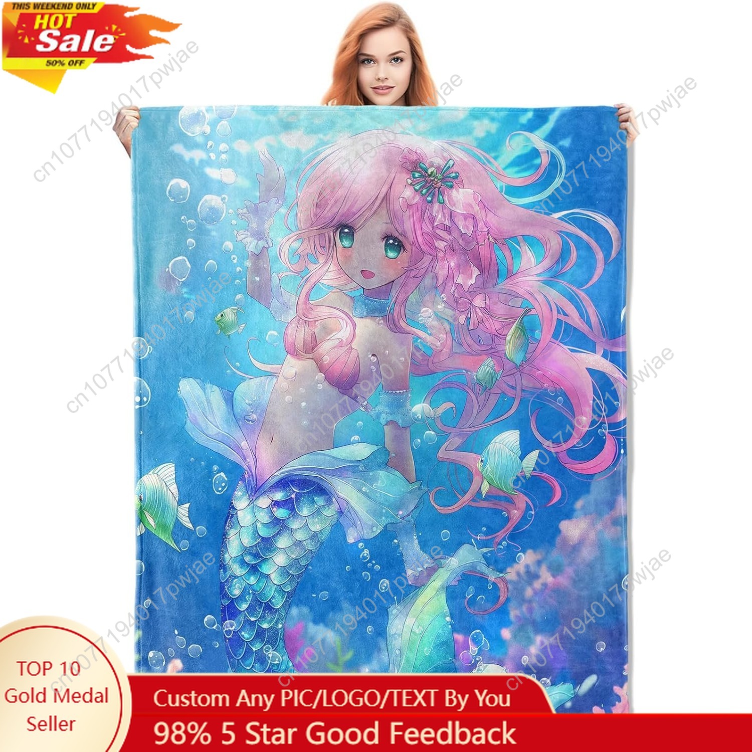 Cute Mermaid Blanket Cartoon F - Home Decor Sofa reseña y precio